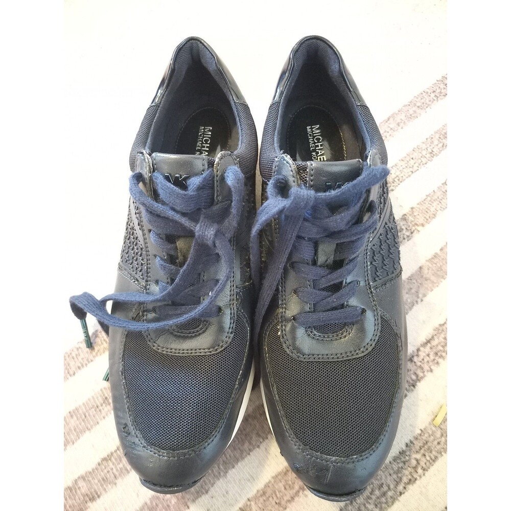 Michael Kors Women's Mixed-Media Lace-Up Trainer Sneakers (Navy Blue)
